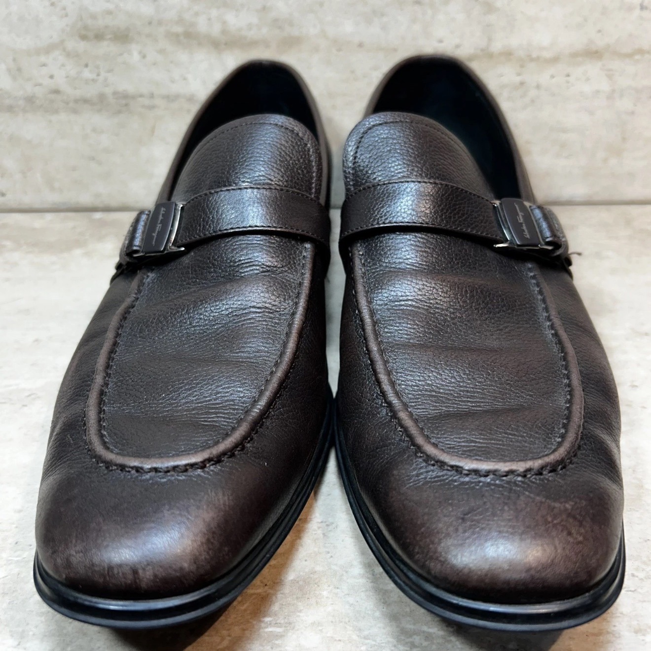 Salvatore Ferragamo Mens Brown Pebbled Leather Monk Strap Loafers 13lc 15780 9